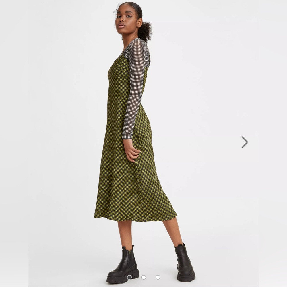 Levi's Dalia Green and Black and Green Checkered Midi Slip Dress - XS